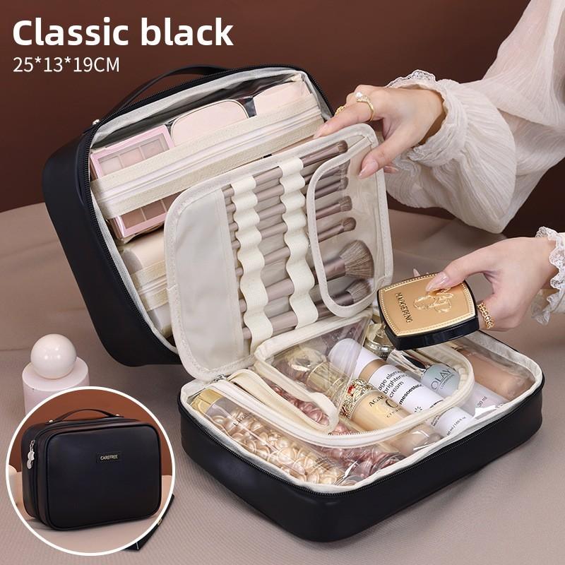 Pu Makeup Organizer With Multiple Compartments Waterproof Storage For Daily Use