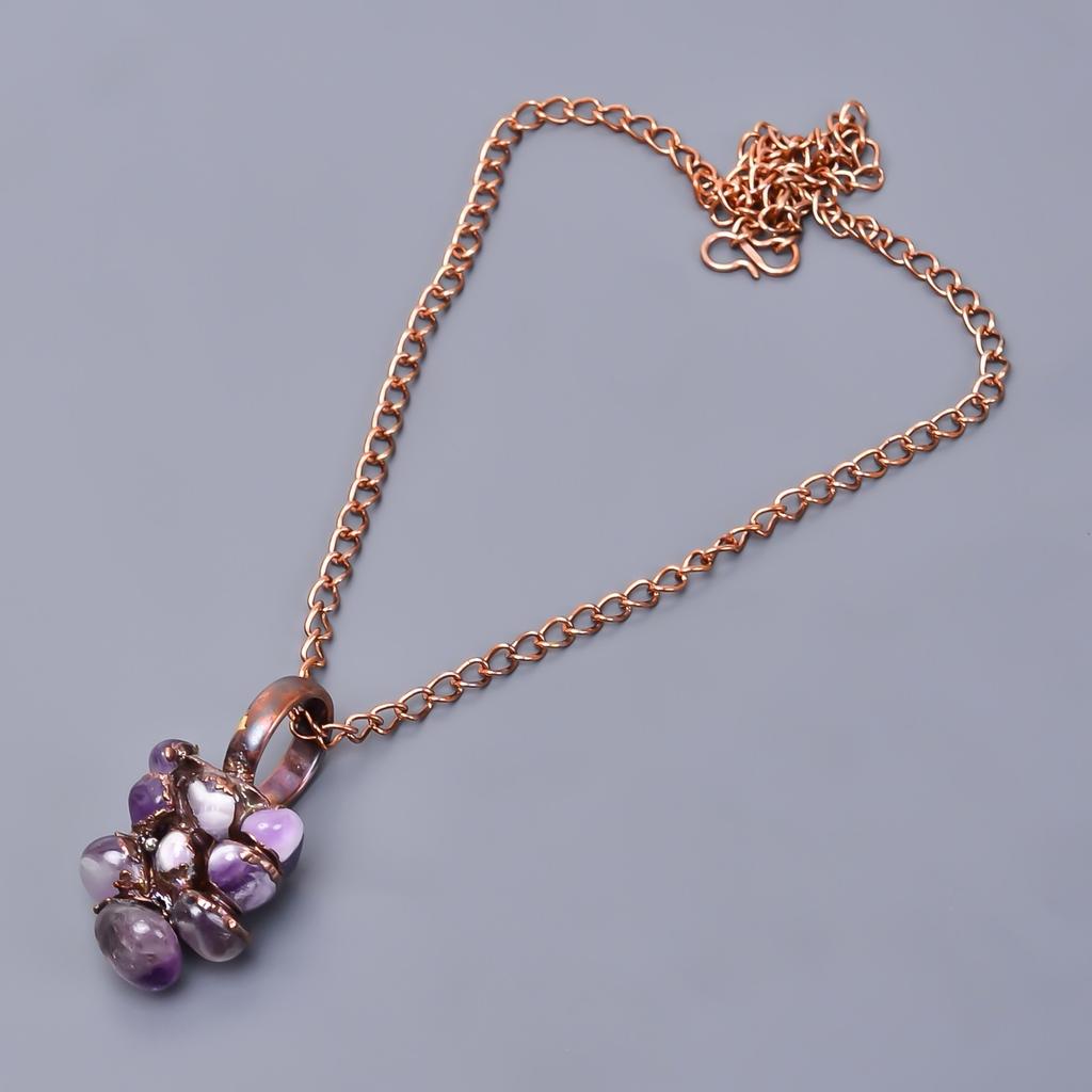 Amethyst Rough Stone Copper New Electroformed Handcrafted Chain Necklace Jewelry V-24