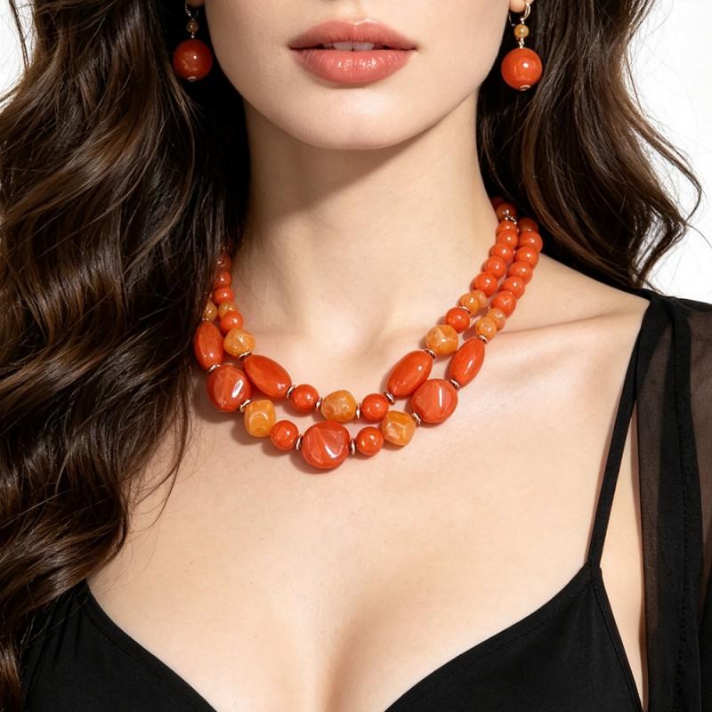 Handmade Geometric Acrylic Beaded Necklace Set With Irregular Chain Vintage Style Layered Jewelry Women