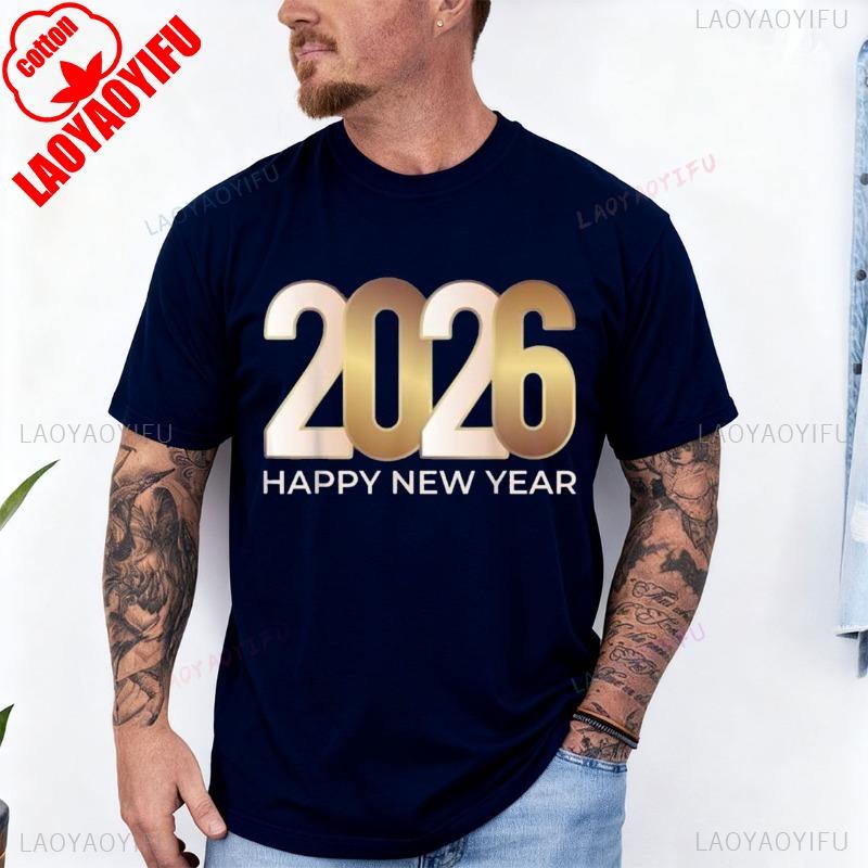 NWT Happy New Year 2026 Design Best Gift Idea Tee TShirt Men and Women Crew Neck Short Sleeve Cotton Top Casual Fashion Tees