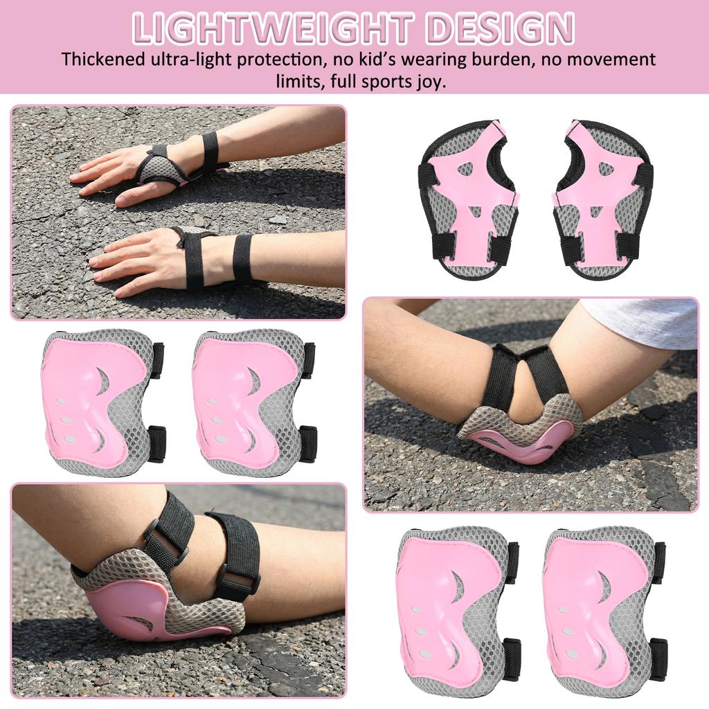 6 Pcs Kids Knee Pads Elbow Pads Wrist Guards Set Adjustable Kids Protective Gear Set for Skating Cycling Rollerblading Scooter