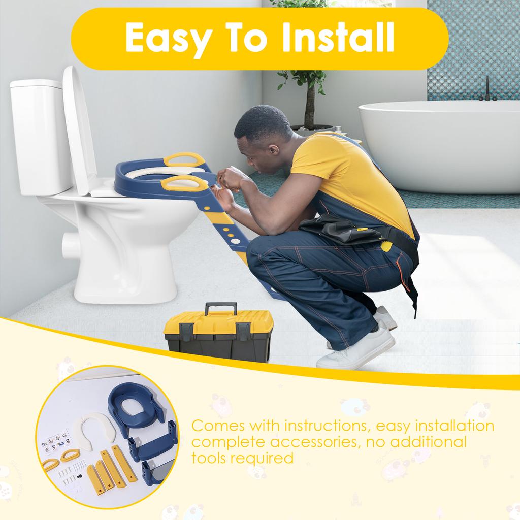 Potty Training Seat Ladder Comfortable Adjustable Height 2 in 1 Potty Training Toilet With Anti Slip Pad for Kids Boys Girls