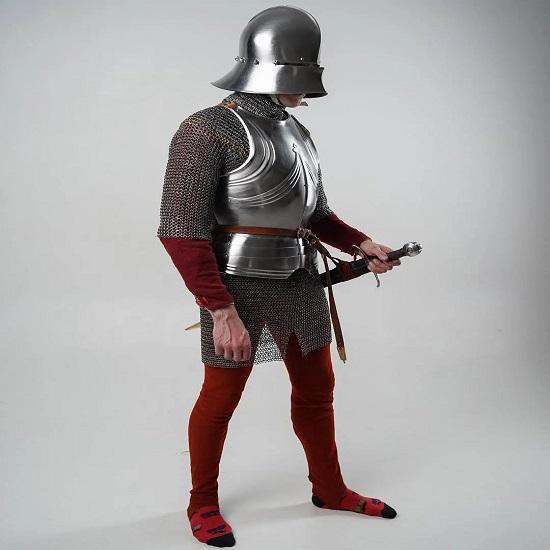 Medieval Knight Armor Set Gothic Breastplate Chainmail Helmet Historical Reenactment LARP Costume