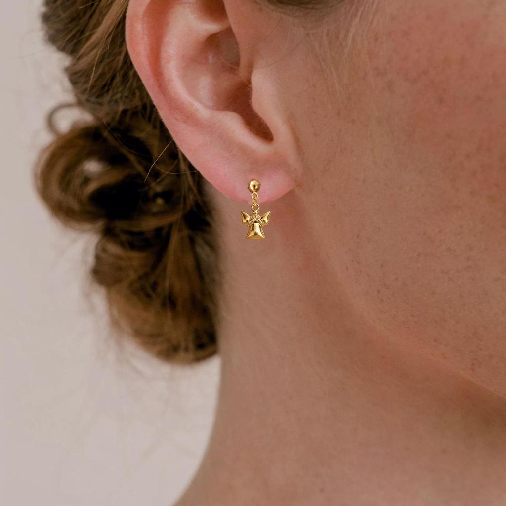 Baroque Gold Angel Praying Stud Earrings - Religious Jewelry for Women, Cute Mini Design