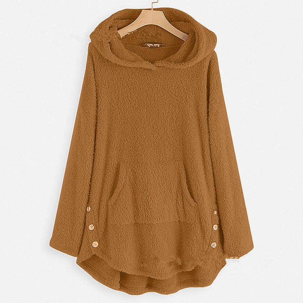 Damenmode und Winter einfarbig Langarm Kapuzen Fleece Pullover