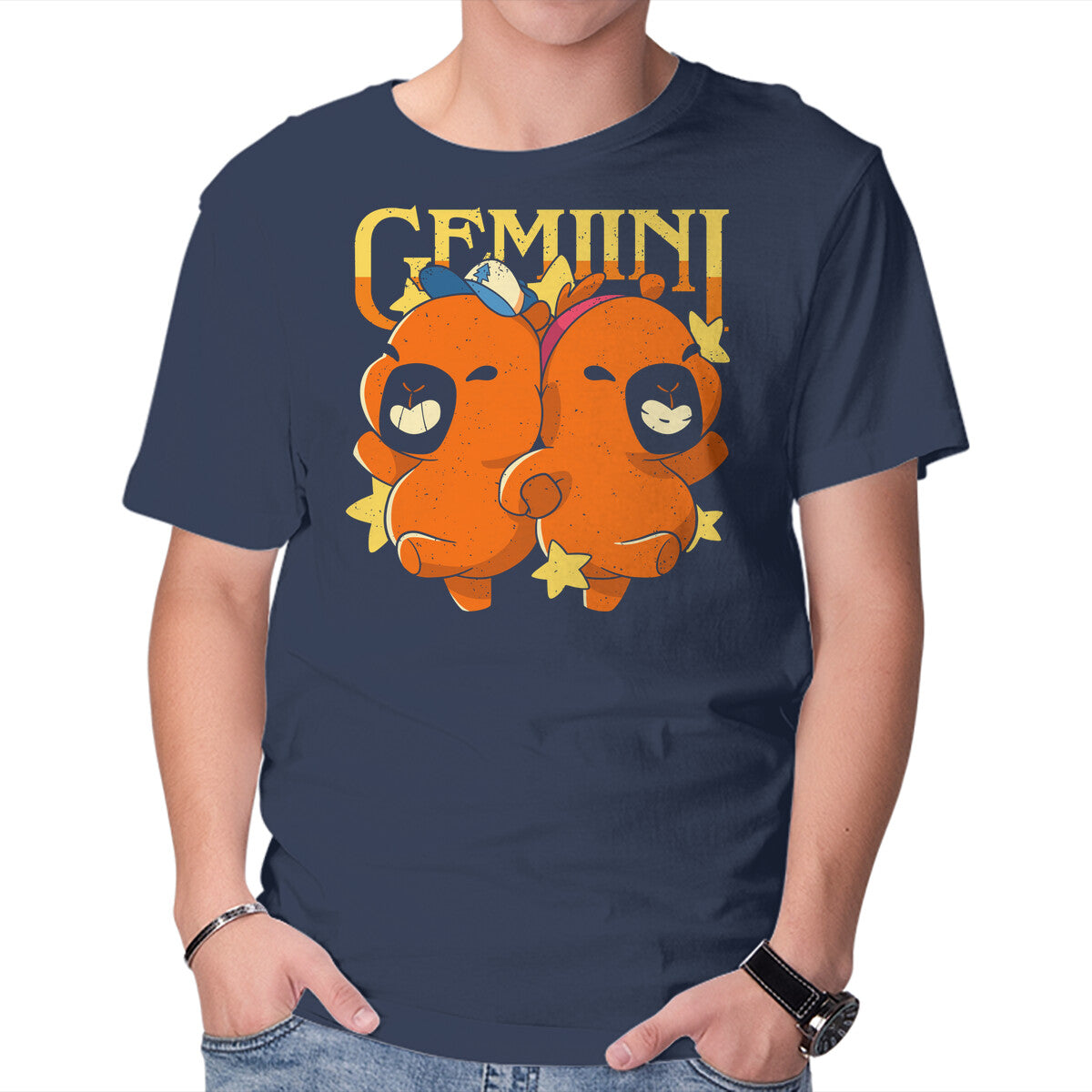 Unisex Crew Neck T-Shirt Capybara Gemini Graphic Short Sleeve Casual Tee L
