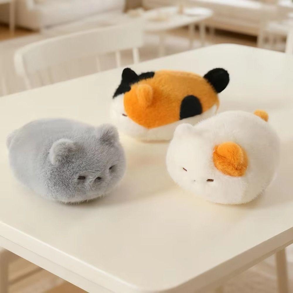Cartoon Round Drum Cat Plush Toy Fluffy Soft Calico Cat Plush Wrist Gift for Children