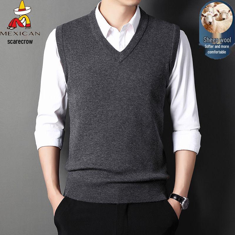 Men's V-Neck Wool Cardigan Vest - Autumn/Winter Cashmere Knit Sweater for Dad