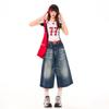 Trendy Summer Vintage Washed Distressed Slimming Loose Wide Leg Cropped Capri Denim Pants For Women Versatile Loose Straight AllMatch Casual Bottoms