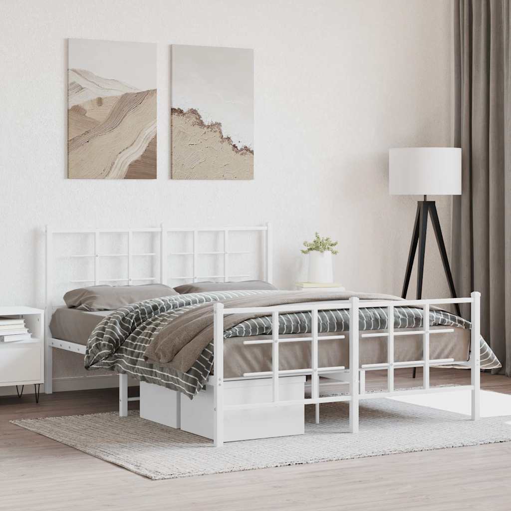 Metal Bed Frame with Headboard and Footboard White 135 X 190 Cm