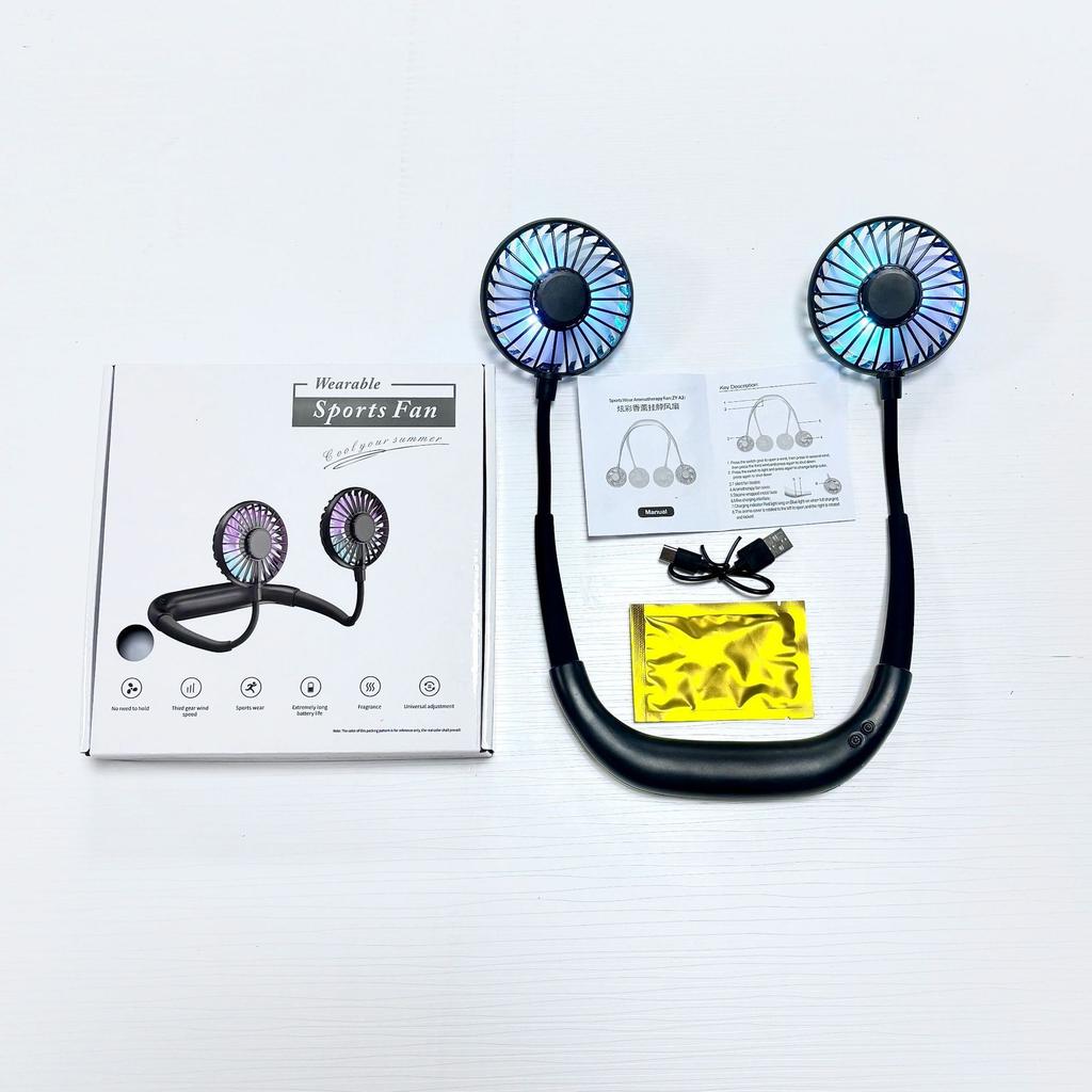 Travel Portable Neck Fan Usb Personal Mini Lazy Person Fan 360 Degree Rotation Cooling Wearable Fan with Electric Power Source