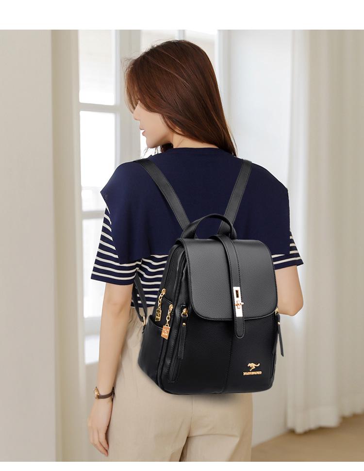 2025 Women's Versatile Korean Style Soft Leather Backpack - Large Capacity, Simple Design