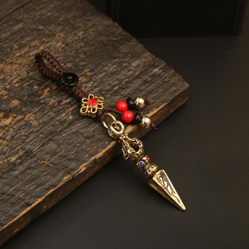 Tibetischer Buddhistischer Vajra Schlüsselanhänger Messing Diamantiert Vintage Amulett Anhänger Für Männer Handgefertigt Auto Schlüsselanhänger Mit Geflochtenem Seil Glücksbringer Geschenk