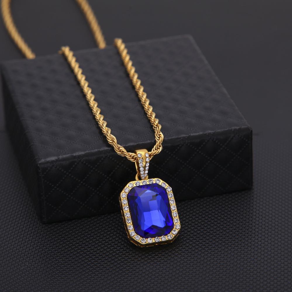 Men's Hip-Hop Diamond Gemstone Pendant Necklace - Trendy, Versatile Alloy Jewelry