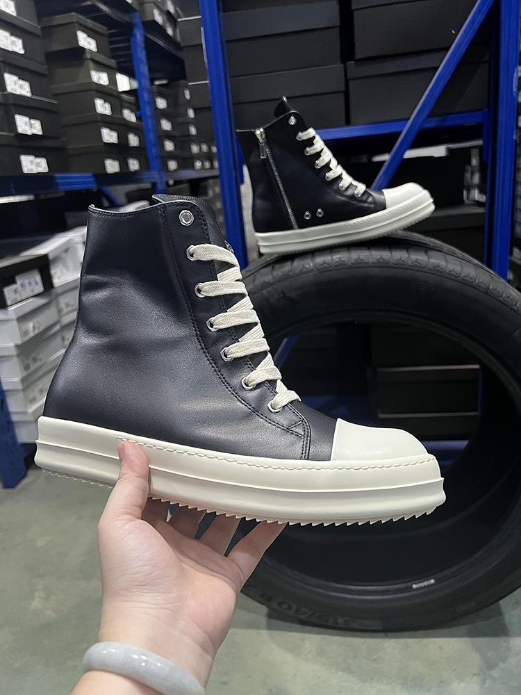 Dark Shadow R-o Genuine Leather High Top Black Zip Lace Up Casual Shoes Men Women Thick Sole Luxury Sneakers Flat Ankle Boots