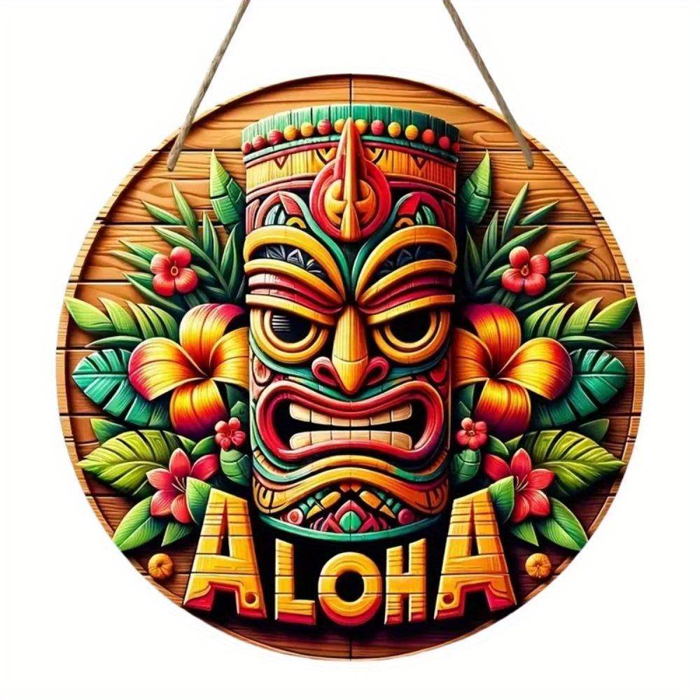 

1 шт. 2D плоский знак для бара в виде гавайской маски Тики - 20 см, круглое деревянное художественное украшение для дома, гаража, кафе, ресторана, бара, барбекю, пляжа, курорта 20cm*20cm