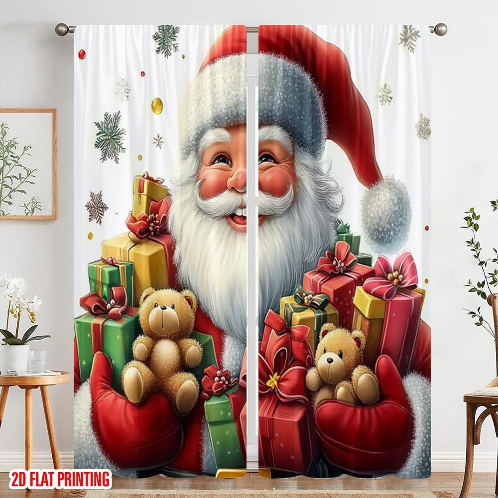 2pcs,2D Plane Printing Minimalist Curtains Santa Claus Merry Christmas Gift (3) Versatile Fabric (without Rod) Gifts for Bedroom