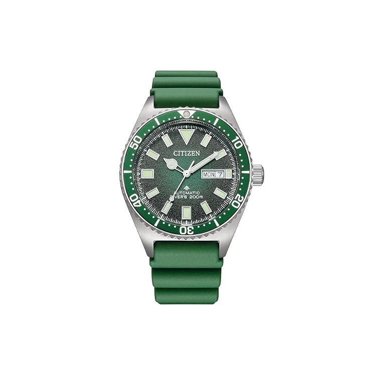 Citizen Professional Master Series 200M Waterproof Automatic Mechanical Movement PU Strap Watch Men watches Green NY0121-09X Green Dial