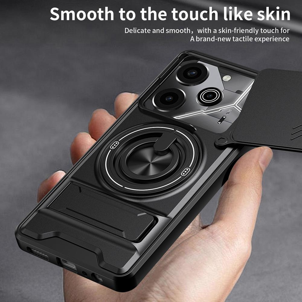 KEYSION Magnetic Phone Case for TECNO Pova 6 6 Pro 5G Slide Camera Lens Protection Upright Kickstand Ring Shockproof Back Cover