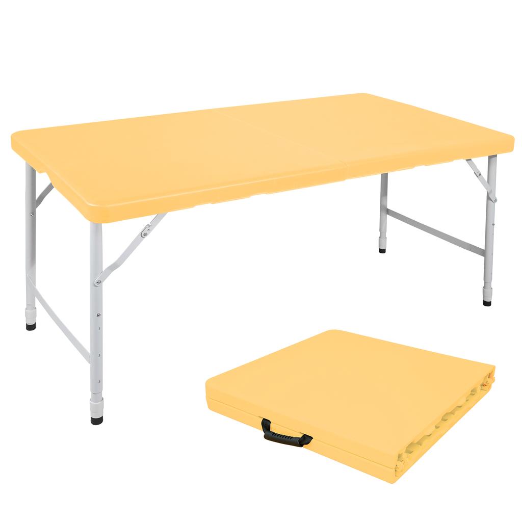 125cm Portable Heavy Duty Folding Table with Handle, for Camping Picnic Parties Indoor/Outdoor, Capacity Weight 135KG (Light Yellow)