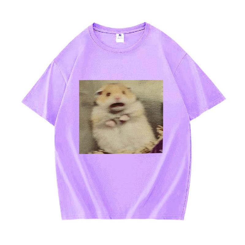 Funny Scared Hamster Meme Graphic TShirt Men Women ONeck Fashion Short Sleeve T Shirt Retro Clothing Oversized Cotton Tshirts