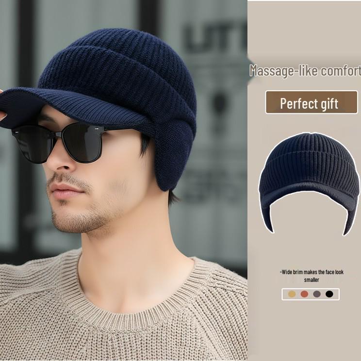 Men's Winter Ear Protection Woolen Hat for Middle-aged & Elderly - Thickened, Plus Velvet, Cold & Windproof