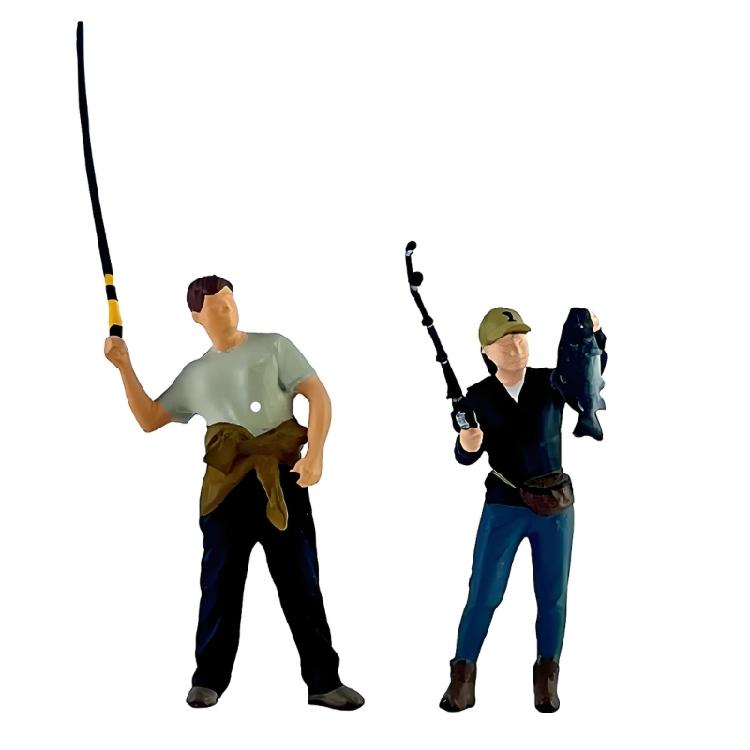 Artistic 1/64 Scale Miniature Fishing Figure Resin Attractive Mini Fishing Scene Resin Ornament for Decorative Use Gift