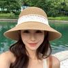 New Summer Straw Hat Women's Pearl Wide Brimmed Sun Hat Trendy French Retro Hepburn Flat Top Sun Protection Hat