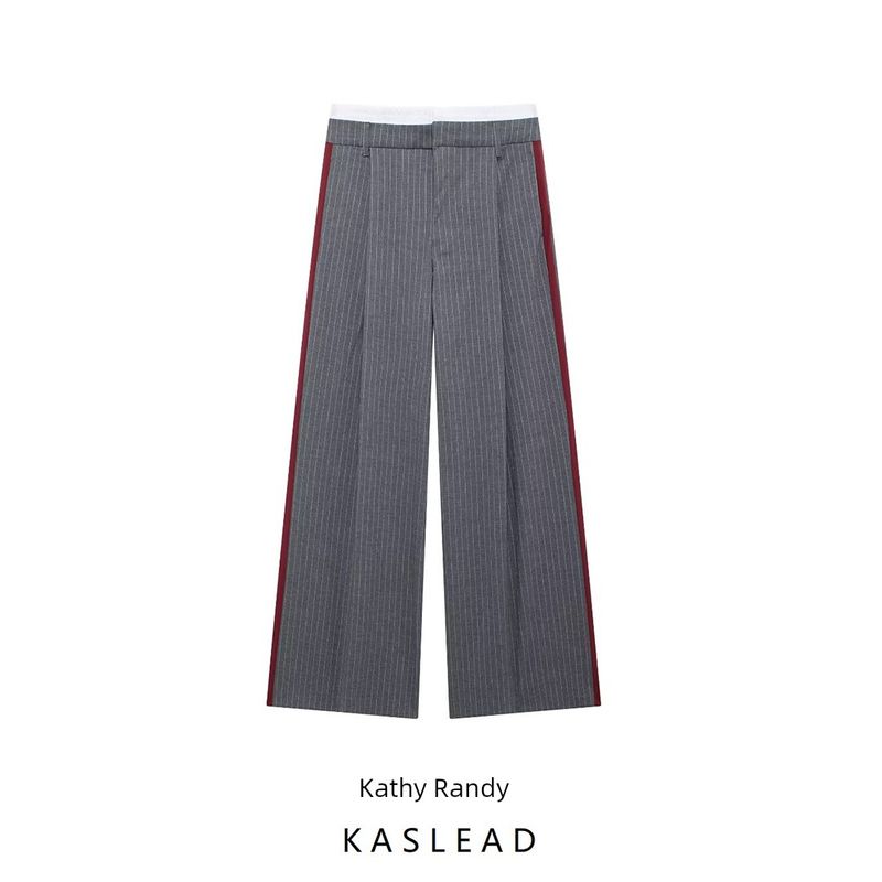 Kaslead New Arrival Women's Fashion Style Fashion Pinstripe Boxer Briefs Detail Pants 4661522