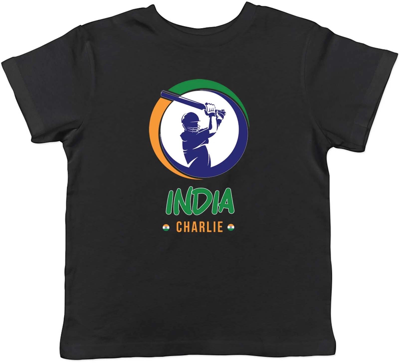 Personalised India Cricket Batsman Kids T-Shirt Cricketer Fan Supporter Boy Girl 110