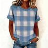 Women Denim Collar Patchwork Stitching Sweatshirt Casual  Printed Pullover Short Sleeve Shirts