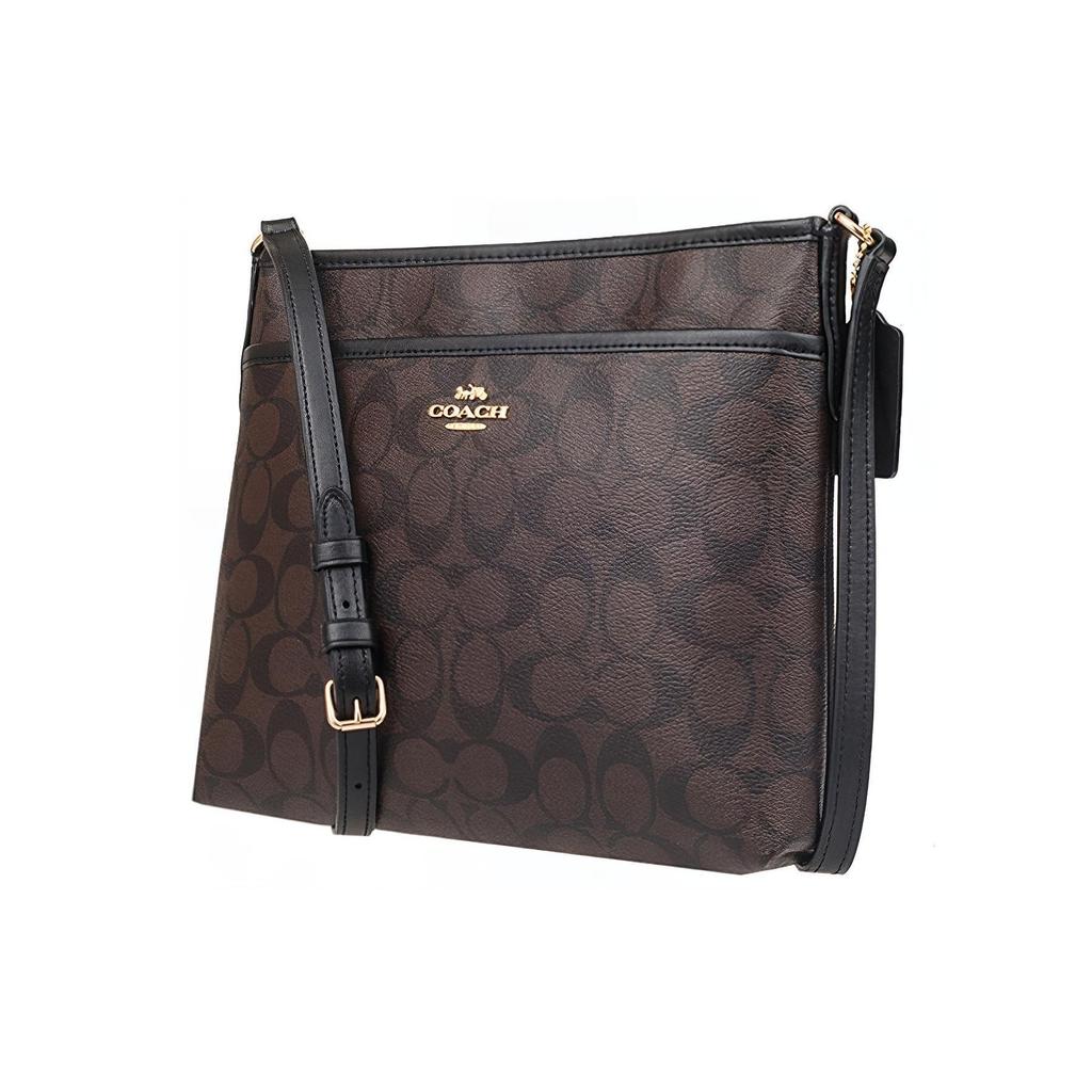 Coach File 26 Classic Monogram Logo Print Zipper Closure PVC Document Bag Women Shoulder Bag Dark-Brown 29210-IMAA8
