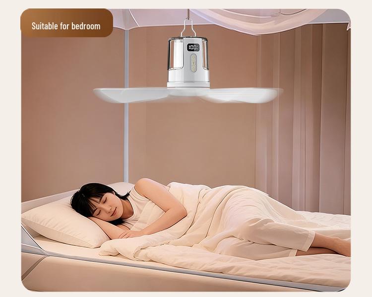 Wiederaufladbarer leiser Deckenventilator mit USB-Nachtlicht für Schlafsäle und Outdoor-Camping