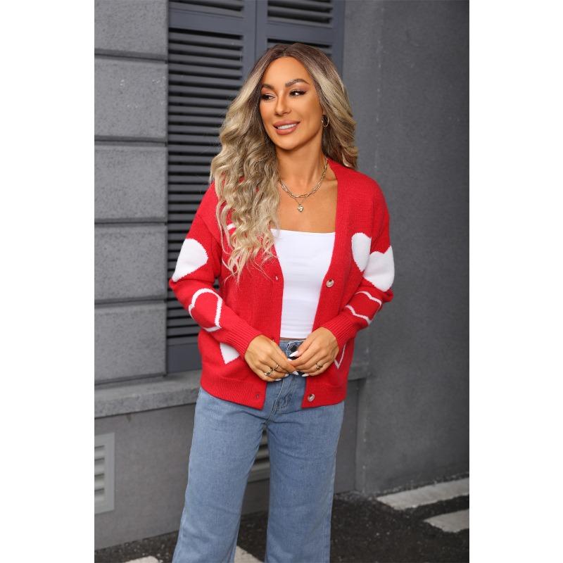 

Свитер на День святого Валентина, Вязаное сердце, Женский кардиган на пуговицах большого размера XL красный