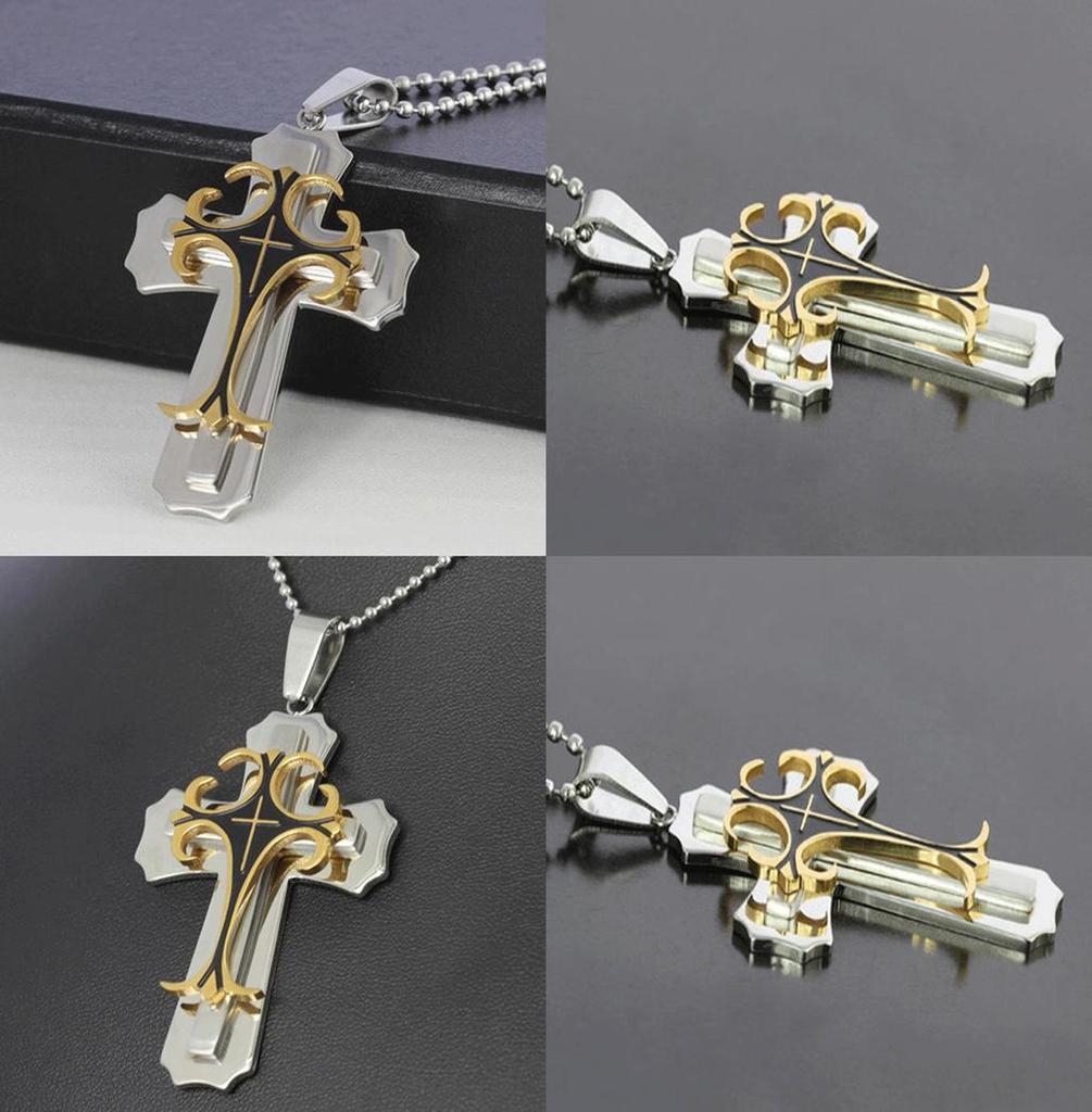 Elegant Cross Pendant Necklace Silver Stainless Steel Chain Crucifix For All Genders