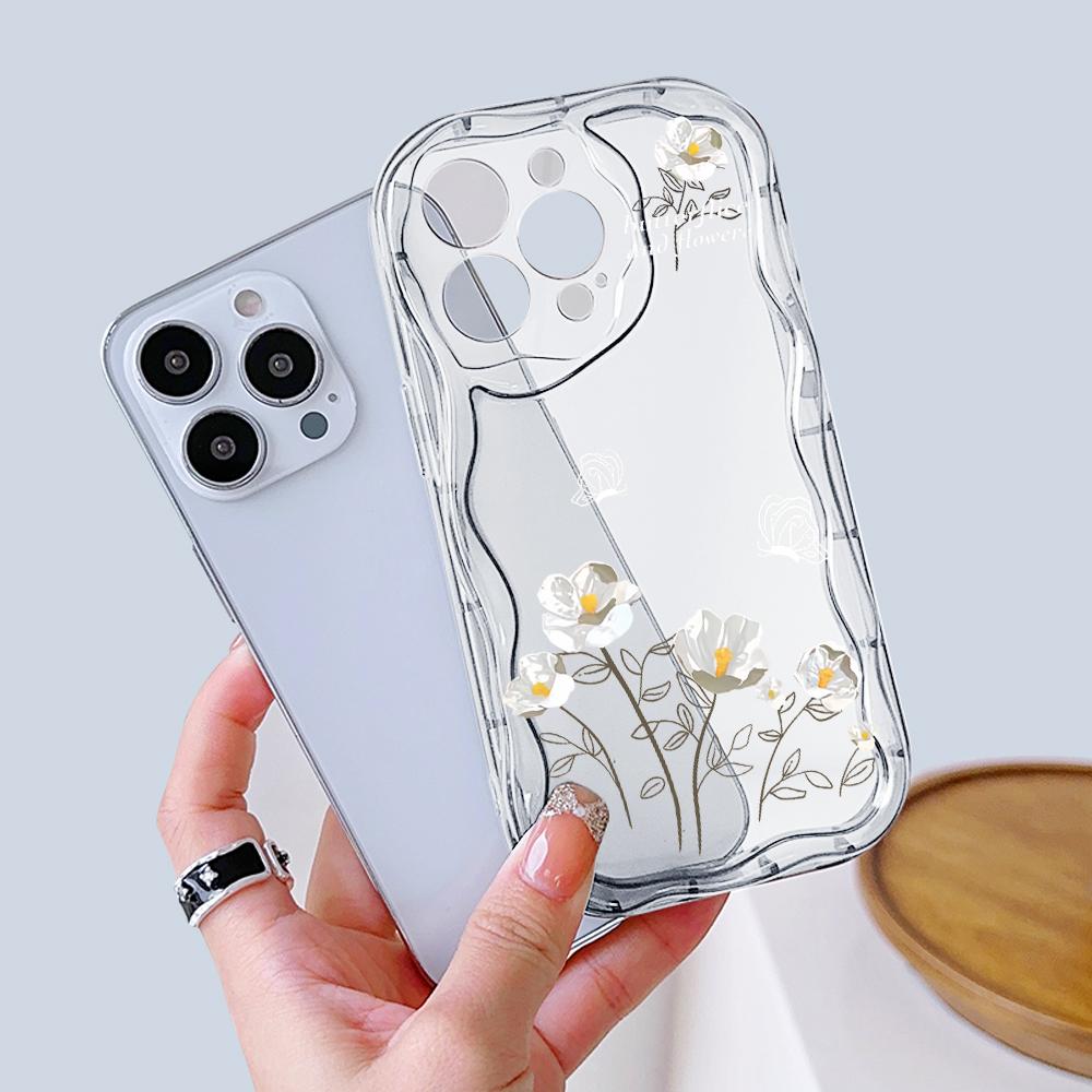Kreslený vzor krémová textura pouzdro vlnitý okraj měkký silikonový kryt pouzdro na telefon pro iPhone Samsung Huawei Honor Xiaomi Redmi OPPO Realme Vivo Infinix