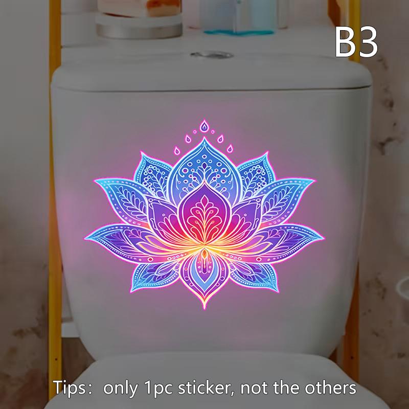Latest Glow-in-the-Dark Lotus Toilet Sticker PVC Self-Adhesive Removable Wall Decal Luminous Car, Bedroom, Living Room Sticker