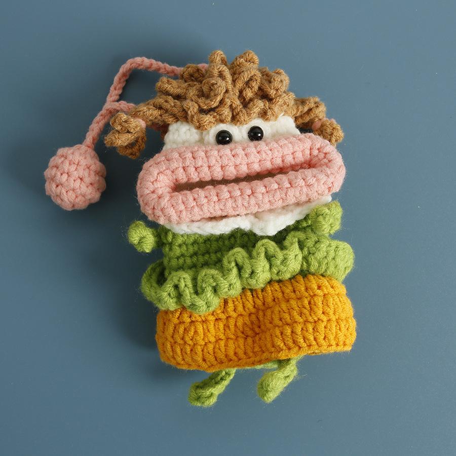 Lustige Häkel-Schlüsselanhänger Stricken Niedliche Wurstmund-Puppe Schlüsselhalter Nützliche Gestrickte Aufbewahrungstasche Schlüsselanhänger Für Autoschlüssel Großhandel