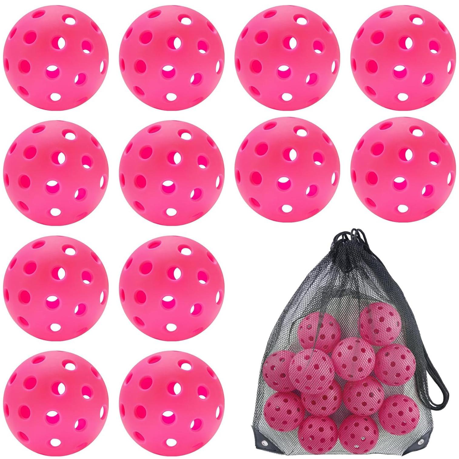 

Шарики для пиклболов на открытом воздухе с сетчатым мешком, шарик для пиклболов с высоким отскоком на 40 отверстий, шарики для пиклболов на открытом воздухе для начинающих игроков среднего уровня 12 Pack