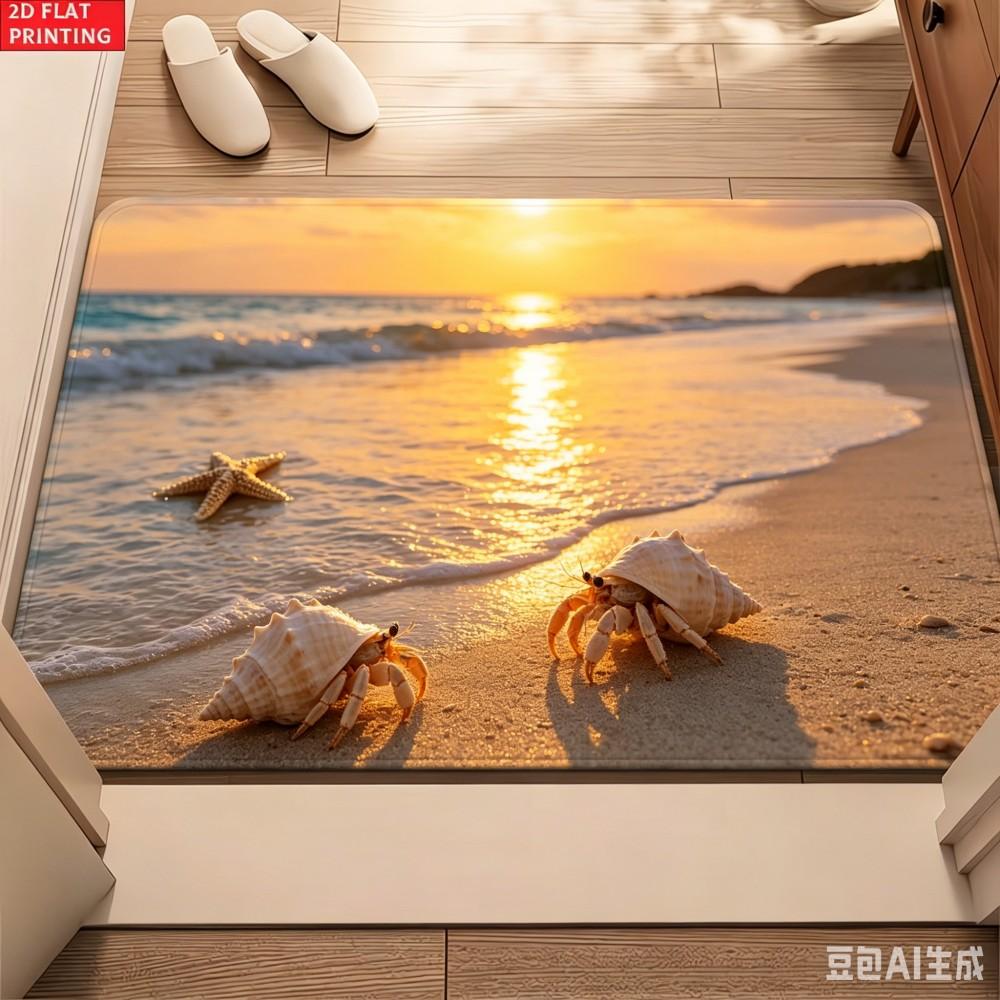 Starfish Ocean Wave Welcome Doormat Sea Beach Pattern Floor Rug Non Slip Entrance Mat Indoor Kitchen Carpet Decor
