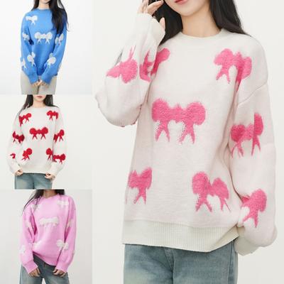 Korean Chic Lazy Towel Embroidered Jacquard Sweater for Women 2025 Autumn and Winter New Loose Crew Neck Knitted Sweater for Women