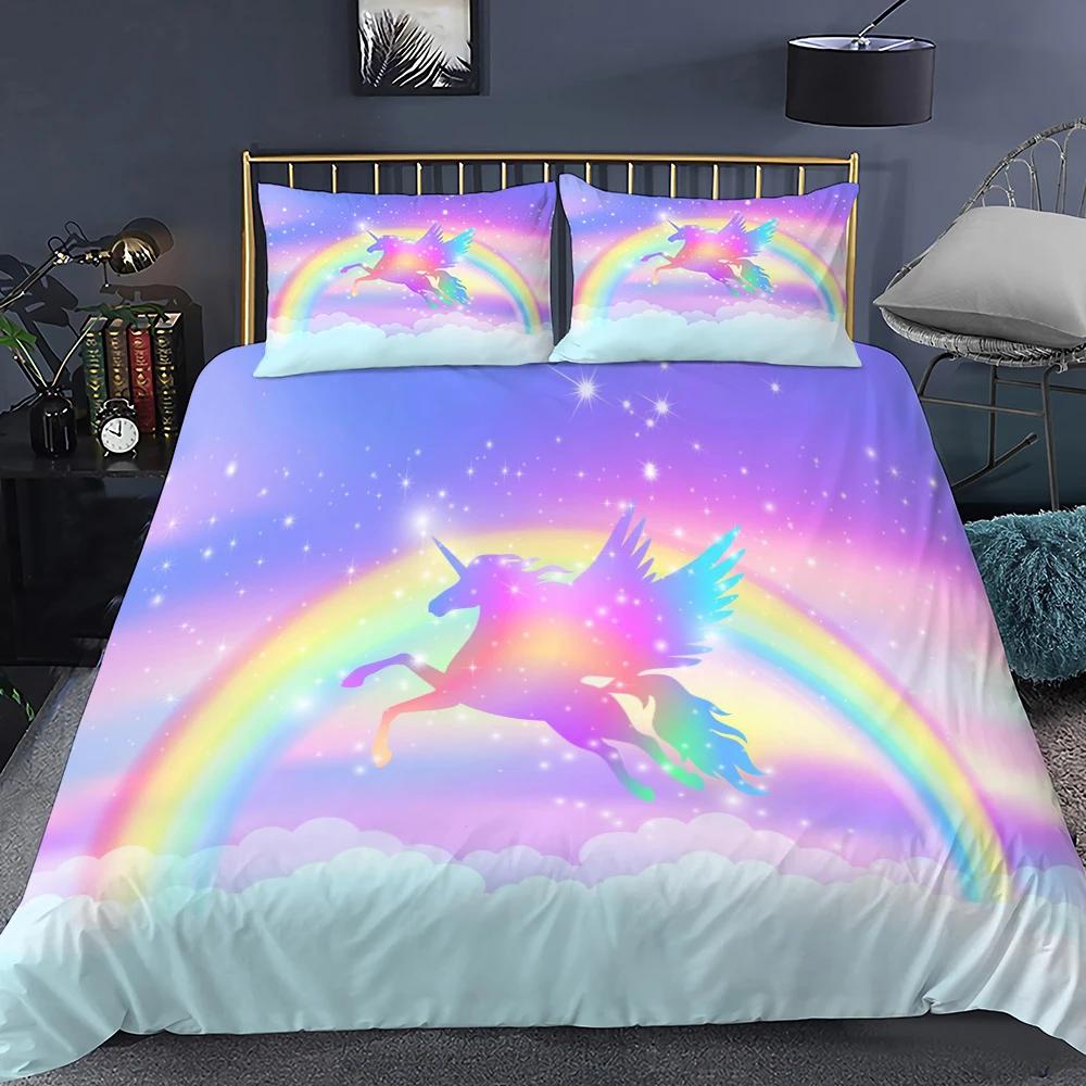 

Unicorn Soft Duvet Cover Purple Pink Carton Dream Warm Comforter Cover Set Women Stars Rainbow Rhinestone Beding Set for Tenage Young Girls 100*200cm Single