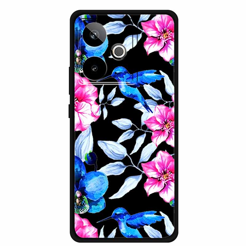 For Realme GT7 GT 7T Case Cute Floral Retro Black Silicone Soft Case Back Cover for Realme GT 7 TPU Funda For Realme GT 7T Coque