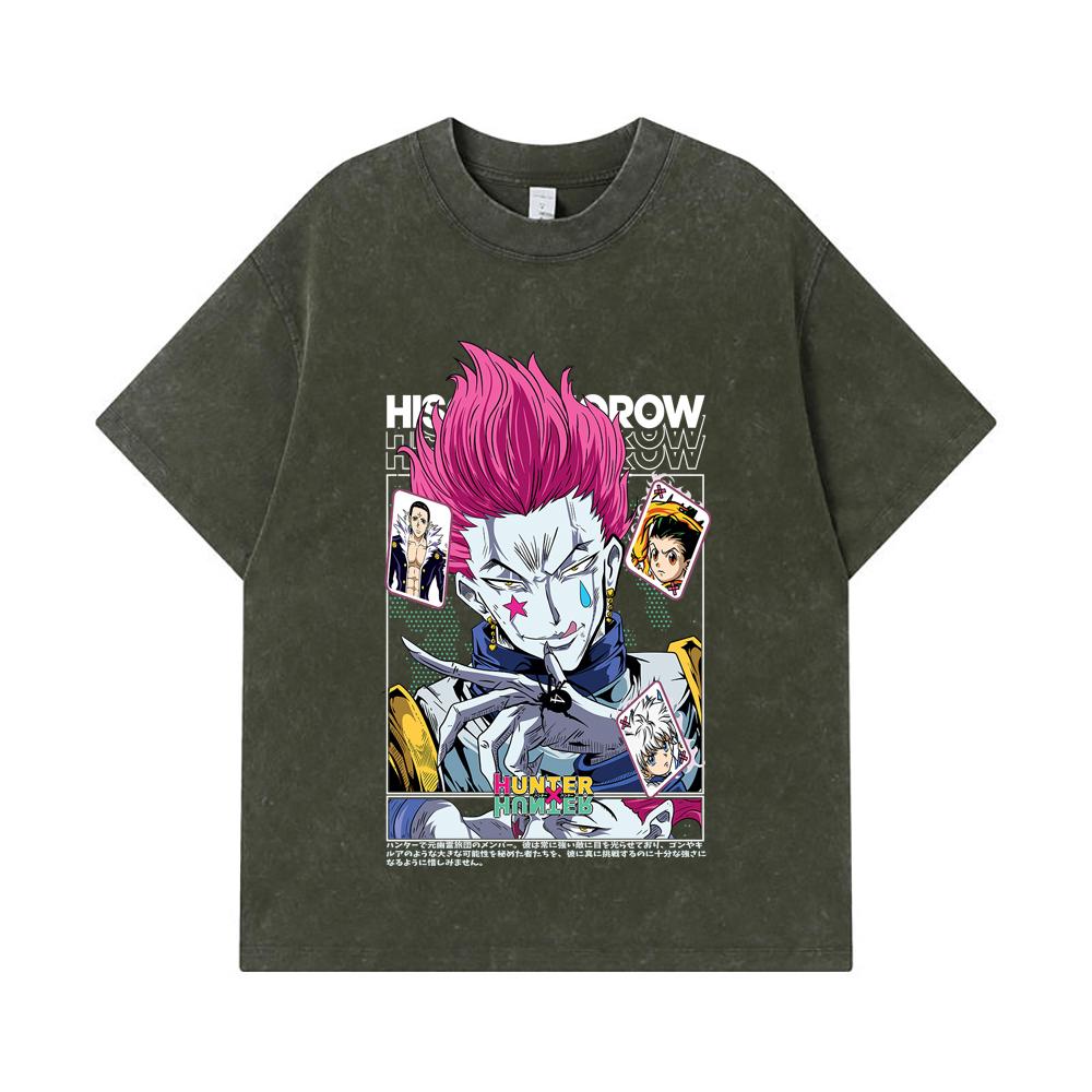 

275 GSM Washed T-shirts 100% Cotton HXH V3 Hisoka Print Unisex Heavy Cotton T Shirt S