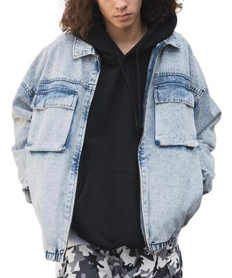 WEGO Unisex Denim Zip Korean Oversized Größe Leicht Denim Finish Herrenjacke, Oberbekleidung, Herbst/Winter Outfit, Streetwear, Stil, Silhouette,
