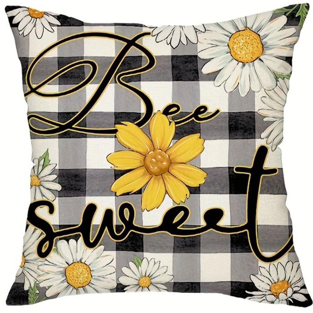 Bienenelfen-Thema Karomuster Gänseblümchen-Element Kissenbezug Wohnzimmer Sofa Reißverschluss Dekorative Kissenhülle Ohne Kissenkern