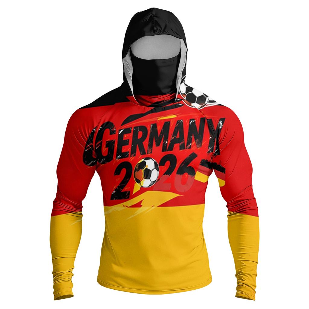 Men's Long Sleeve Sun Protection Hoodie Lightweight Breathable Soccer Sportswear with Hood and Face Cover UV Protection for Outdoor Activities