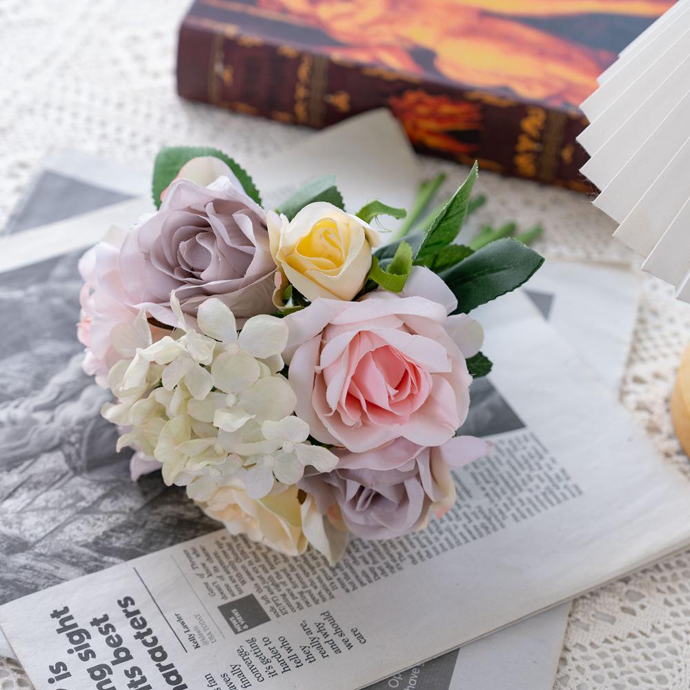 Rose-Colored Artificial Flower Bouquets for Home Decoration - GF12510