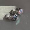 Korean-Japanese Vintage Iridescent Zircon Heart & Wave Adjustable Ring for Women