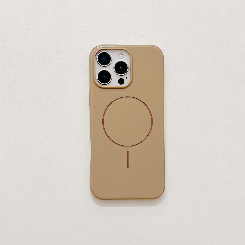 Suitable for IP16PM Phone Cases, Fine Ring Magnetic Attraction Apple 14/13 Simple Solid Color Glossy Silicone Protective Case